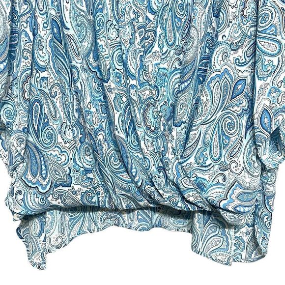 Catherines Blouse Woman’s Size 4X Faux Wrap Blue Paisley Lightweight Polyester - Picture 3 of 10